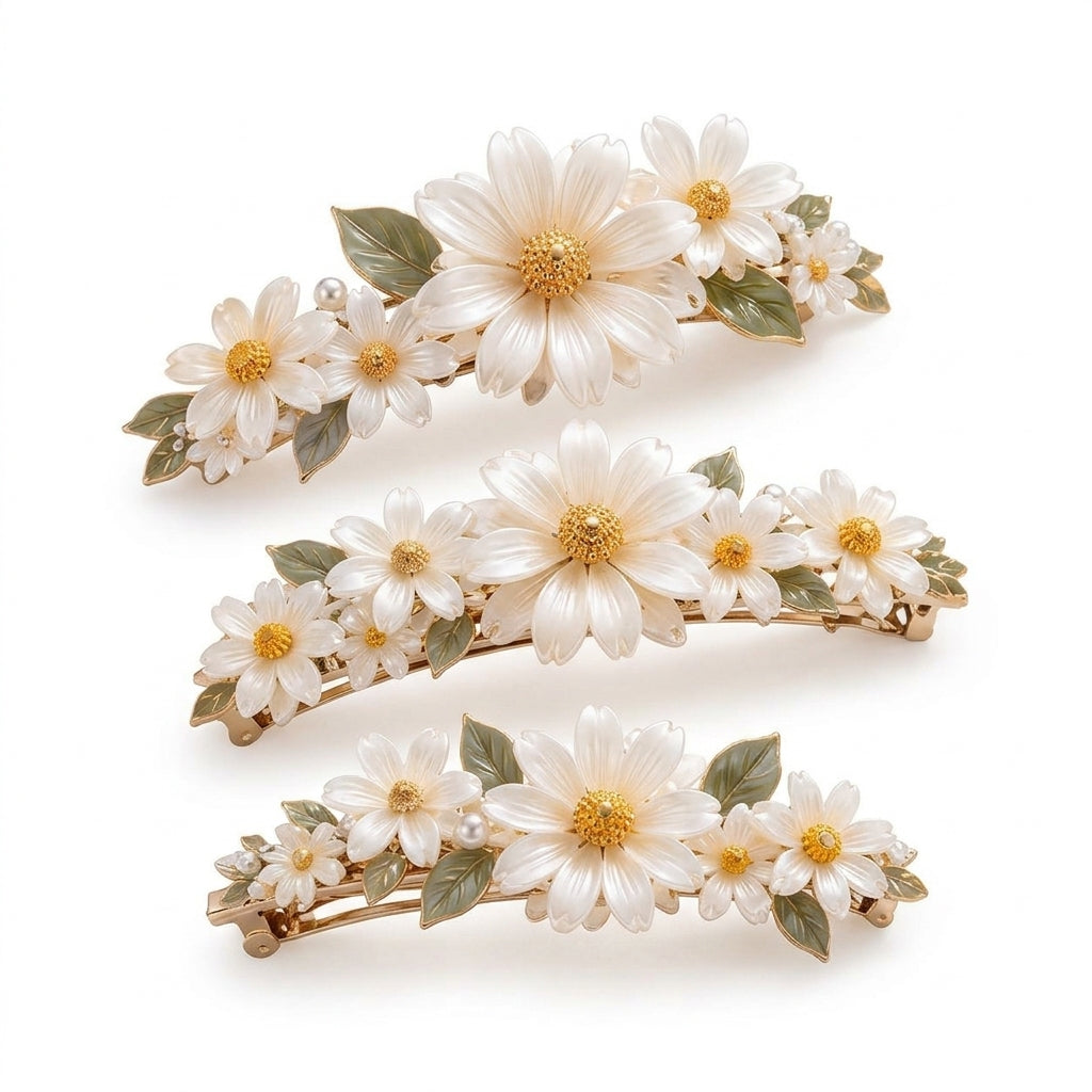 Lqazoun™ Daisy Meadow Side Hair Clip – Floral Daisy Barrette, Layered Flower Side Clip for Women, Botanical Hair Accessory