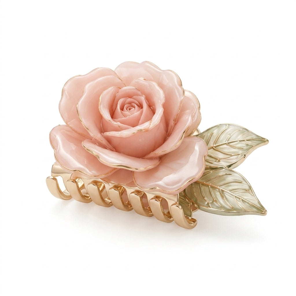 Lqazoun™ Rose Reverie Sculpted Claw Clip – Rose Flower Hair Claw, Romantic Updo Clip, Botanical Hair Accessory for Women
