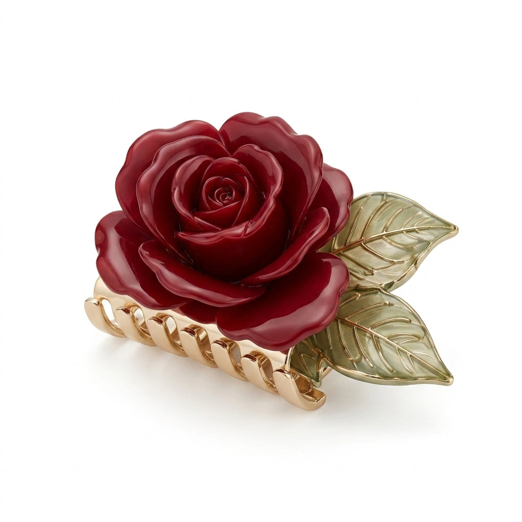 Lqazoun™ Rose Reverie Sculpted Claw Clip – Rose Flower Hair Claw, Romantic Updo Clip, Botanical Hair Accessory for Women
