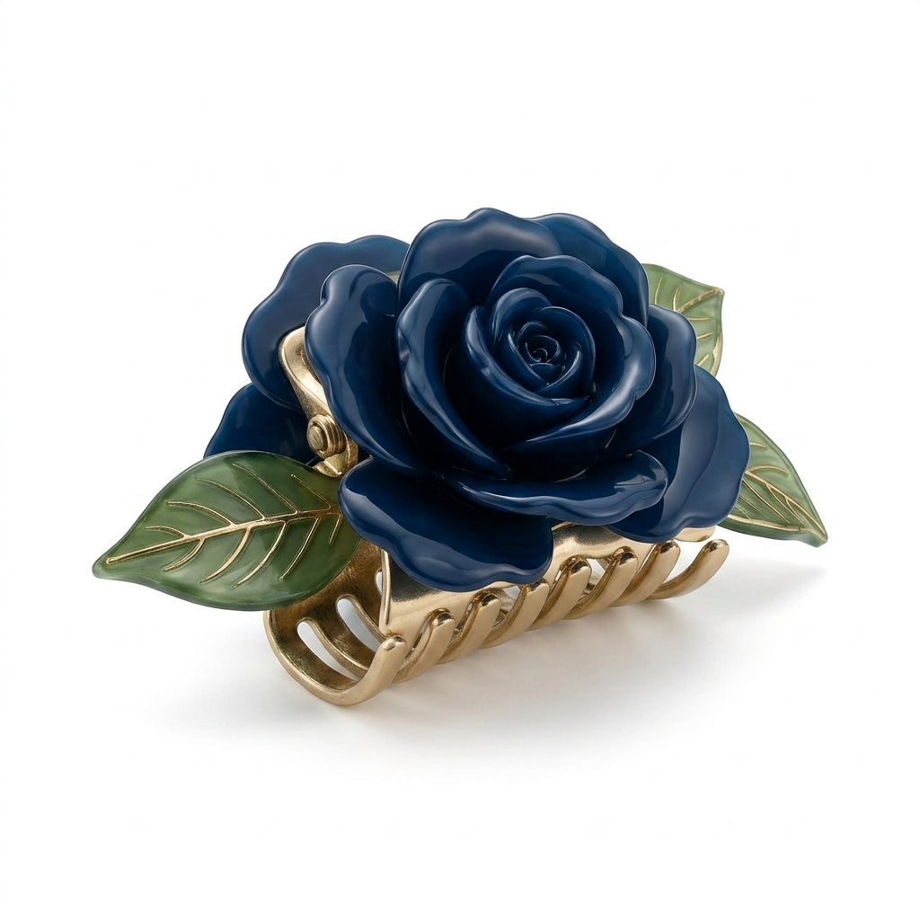Lqazoun™ Rose Reverie Sculpted Claw Clip – Rose Flower Hair Claw, Romantic Updo Clip, Botanical Hair Accessory for Women