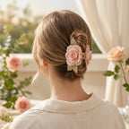 Lqazoun™ Rose Reverie Sculpted Claw Clip – Rose Flower Hair Claw, Romantic Updo Clip, Botanical Hair Accessory for Women