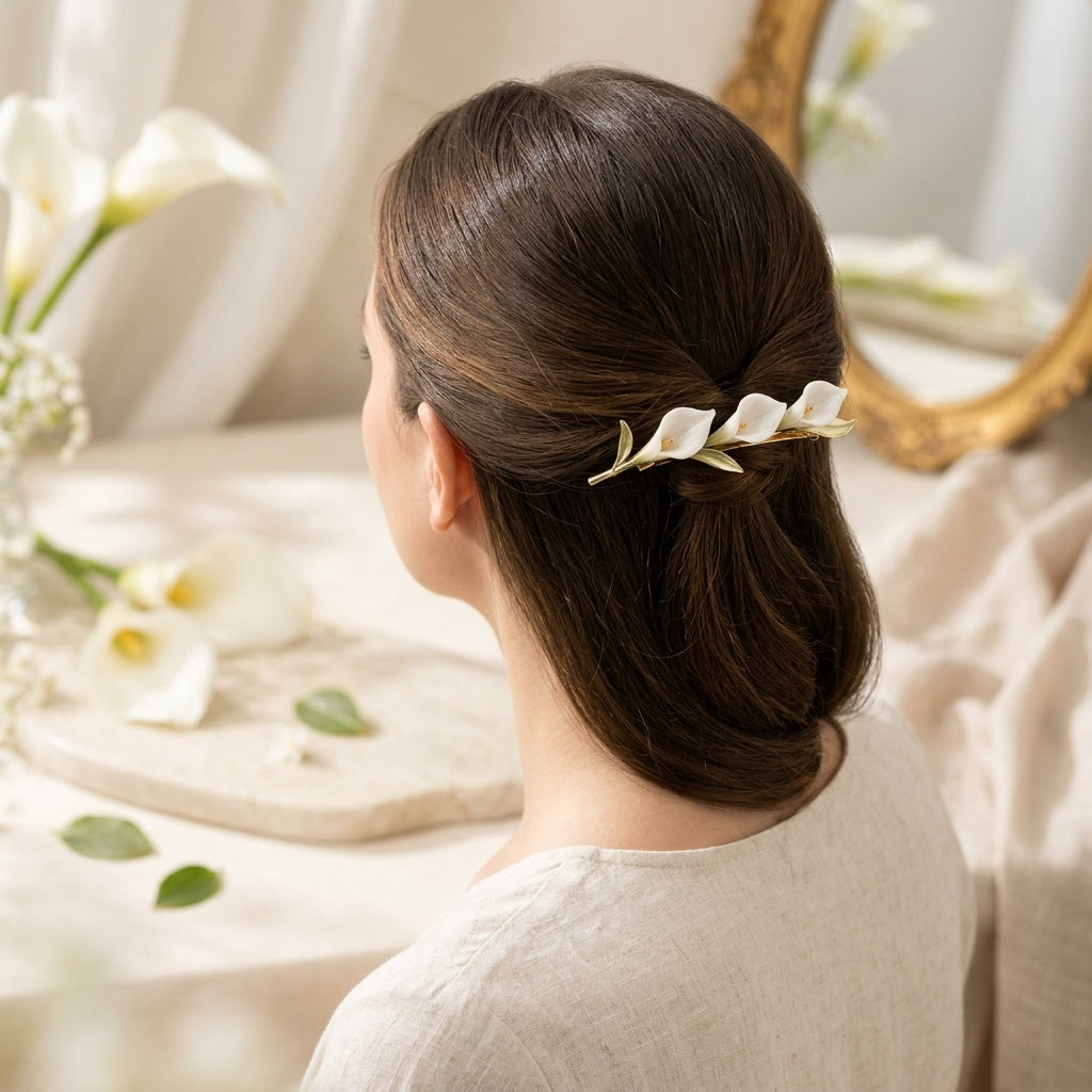 Lqazoun™ Lily Arc French Barrette – Calla Lily Hair Clip, Sculptural Floral Barrette, Elegant Botanical Hair Accessory