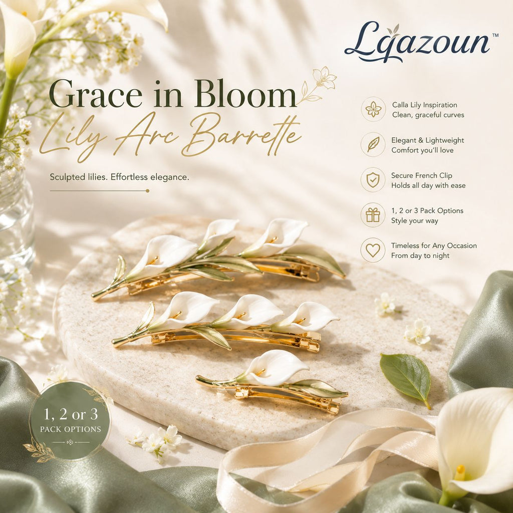 Lqazoun™ Lily Arc French Barrette – Calla Lily Hair Clip, Sculptural Floral Barrette, Elegant Botanical Hair Accessory