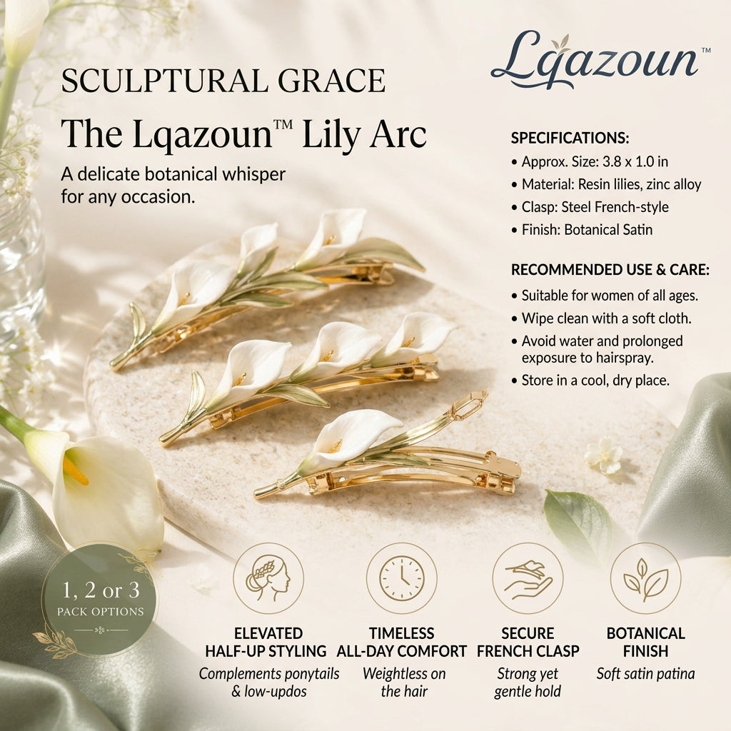 Lqazoun™ Lily Arc French Barrette – Calla Lily Hair Clip, Sculptural Floral Barrette, Elegant Botanical Hair Accessory