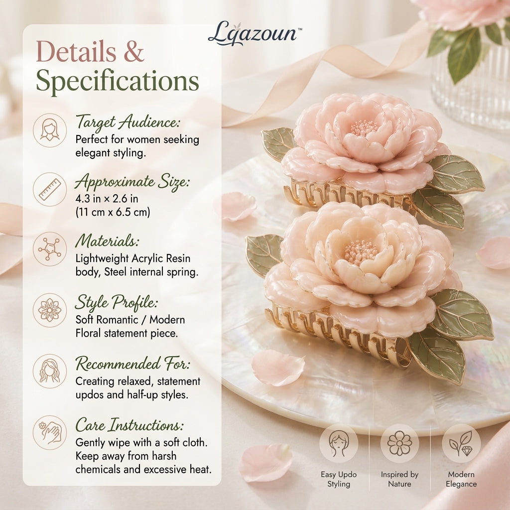 Lqazoun™ Peony Cloud Hair Claw – Soft Petal Flower Clip for Women, Elegant Floral Updo Hair Accessory