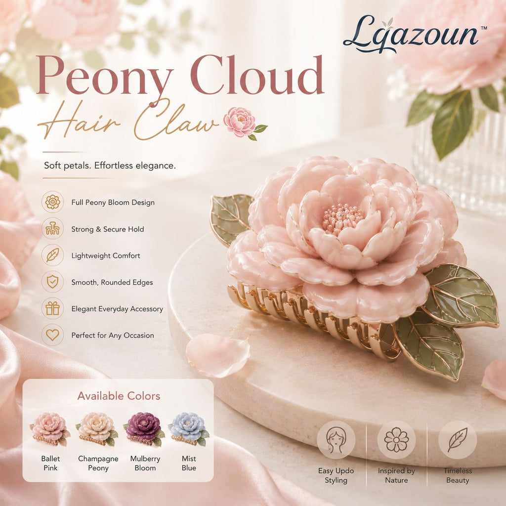 Lqazoun™ Peony Cloud Hair Claw – Soft Petal Flower Clip for Women, Elegant Floral Updo Hair Accessory