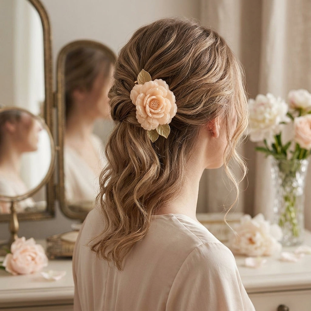 Lqazoun™ Peony Cloud Hair Claw – Soft Petal Flower Clip for Women, Elegant Floral Updo Hair Accessory