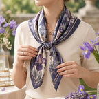 Lqazoun™ Midnight Iris Garden Scarf – Iris Floral Square Satin Neck Scarf, Women's Hair & Handbag Wrap