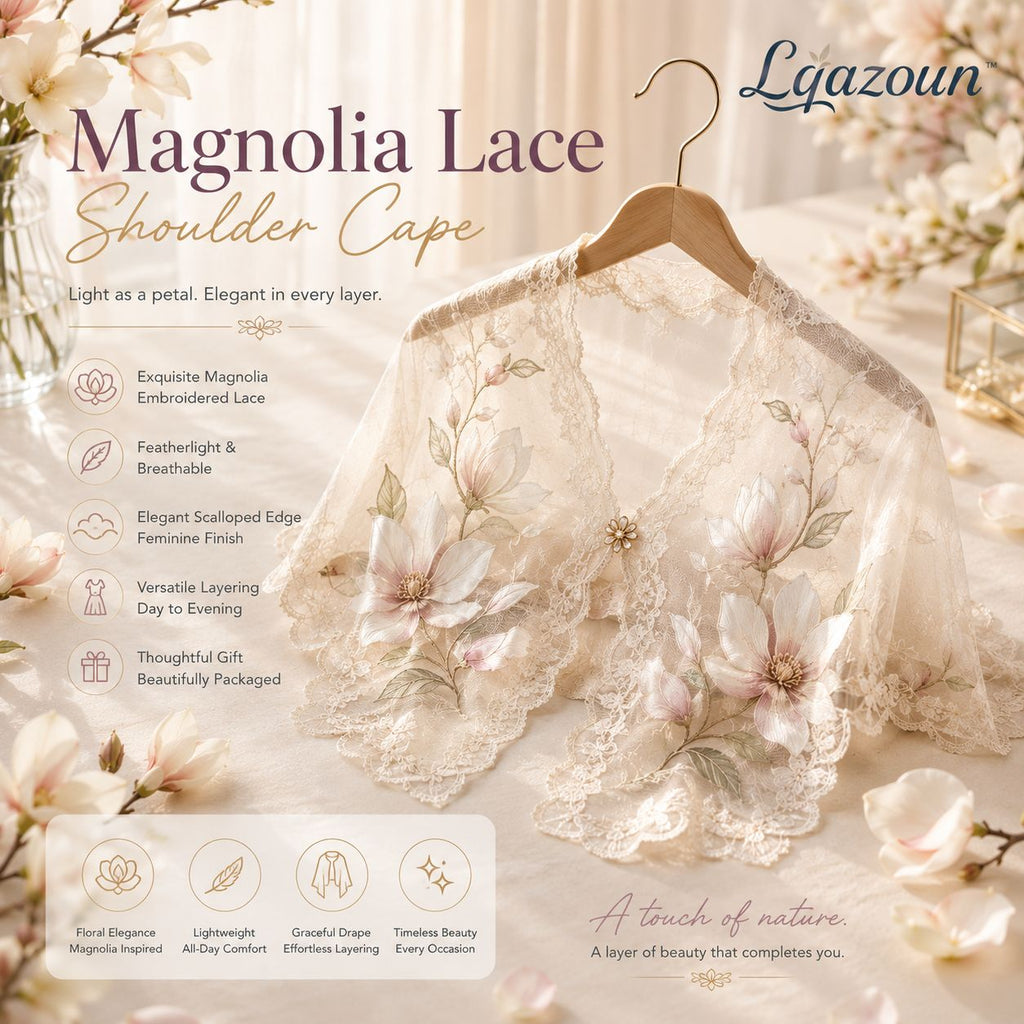 Lqazoun™ Magnolia Lace Shoulder Cape – Women's Floral Capelet, Embroidered Petal Shoulder Wrap, Elegant Layering Accessory