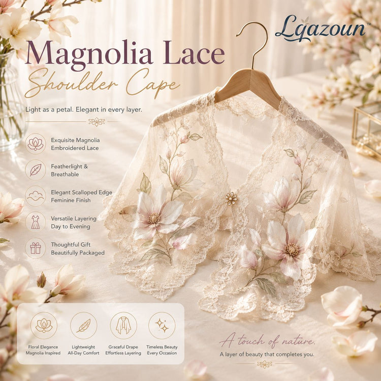 Lqazoun™ Magnolia Lace Shoulder Cape – Women's Floral Capelet, Embroidered Petal Shoulder Wrap, Elegant Layering Accessory