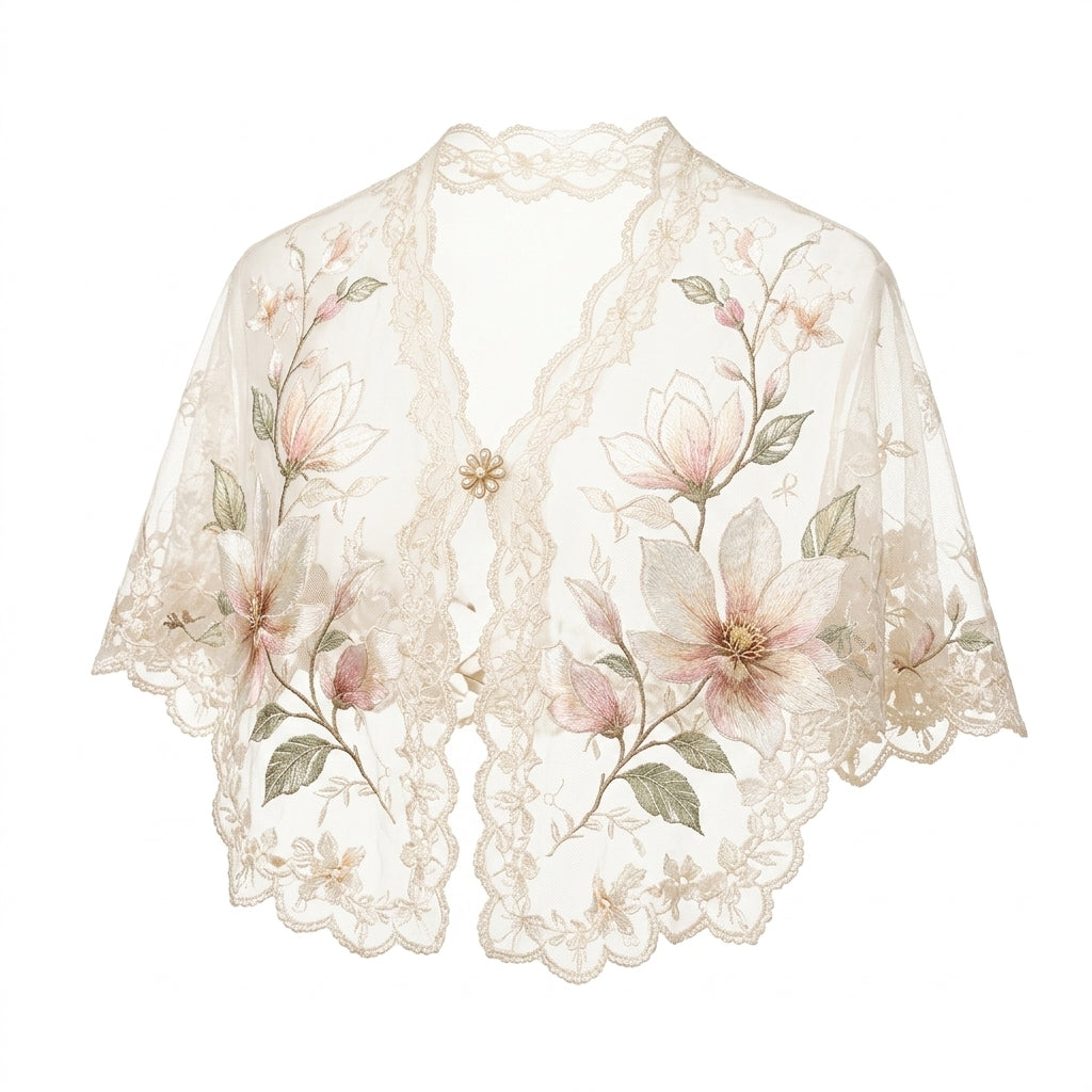 Lqazoun™ Magnolia Lace Shoulder Cape – Women's Floral Capelet, Embroidered Petal Shoulder Wrap, Elegant Layering Accessory