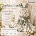 Lqazoun™ Gardenia Sketch Studio Apron – Women's Botanical Floral Apron with Crossback Straps, Elegant Craft & Kitchen Accessory