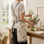 Lqazoun™ Gardenia Sketch Studio Apron – Women's Botanical Floral Apron with Crossback Straps, Elegant Craft & Kitchen Accessory