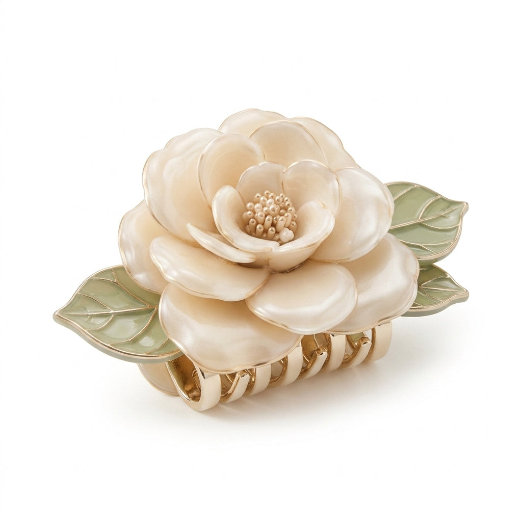 Lqazoun™ Camellia Fold Petal Claw – Layered Flower Hair Clip for Women, Elegant Medium Floral Claw Accessory