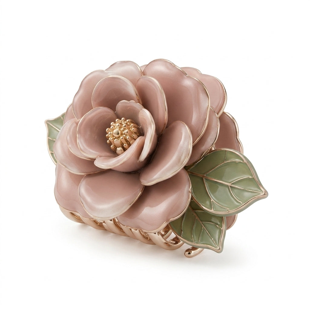 Lqazoun™ Camellia Fold Petal Claw – Layered Flower Hair Clip for Women, Elegant Medium Floral Claw Accessory