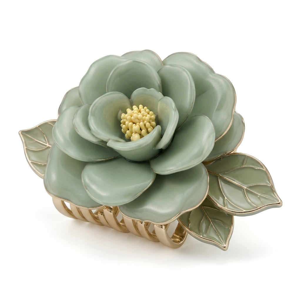 Lqazoun™ Camellia Fold Petal Claw – Layered Flower Hair Clip for Women, Elegant Medium Floral Claw Accessory