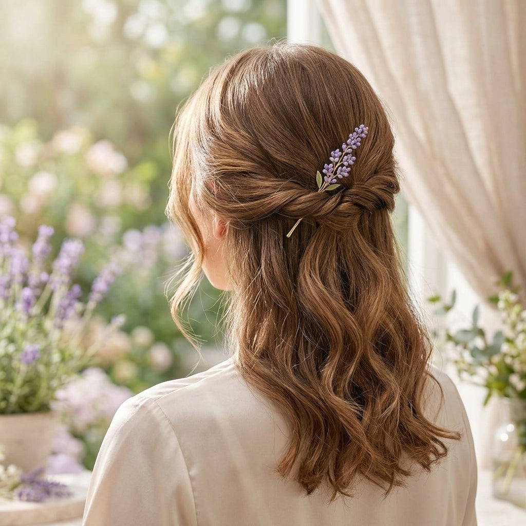 Lqazoun™ Lavender Sprig Pin Set – Botanical Floral Hair Pins, Delicate Flower Bobby Pins, Garden-Inspired Hair Accessories