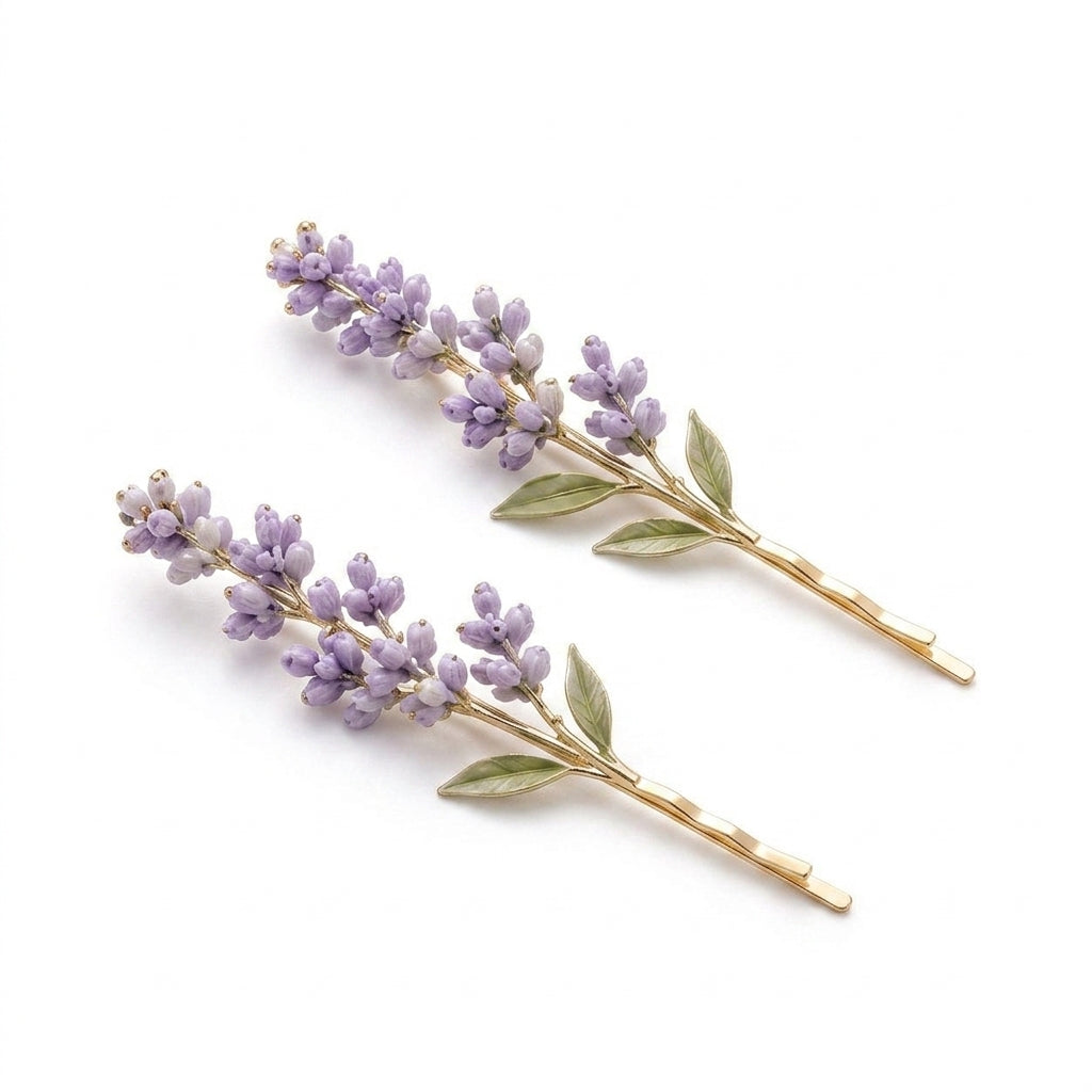 Lqazoun™ Lavender Sprig Pin Set – Botanical Floral Hair Pins, Delicate Flower Bobby Pins, Garden-Inspired Hair Accessories