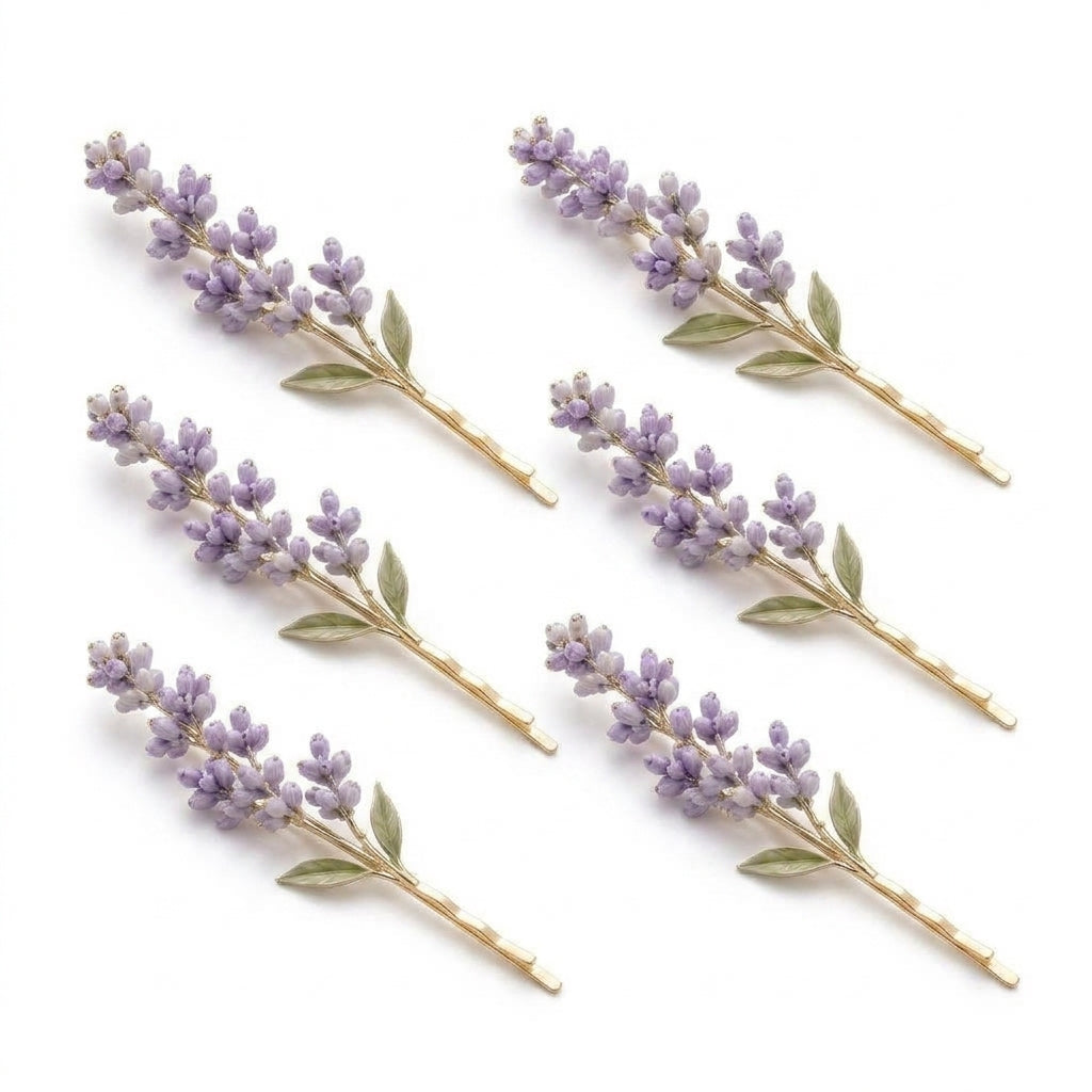 Lqazoun™ Lavender Sprig Pin Set – Botanical Floral Hair Pins, Delicate Flower Bobby Pins, Garden-Inspired Hair Accessories