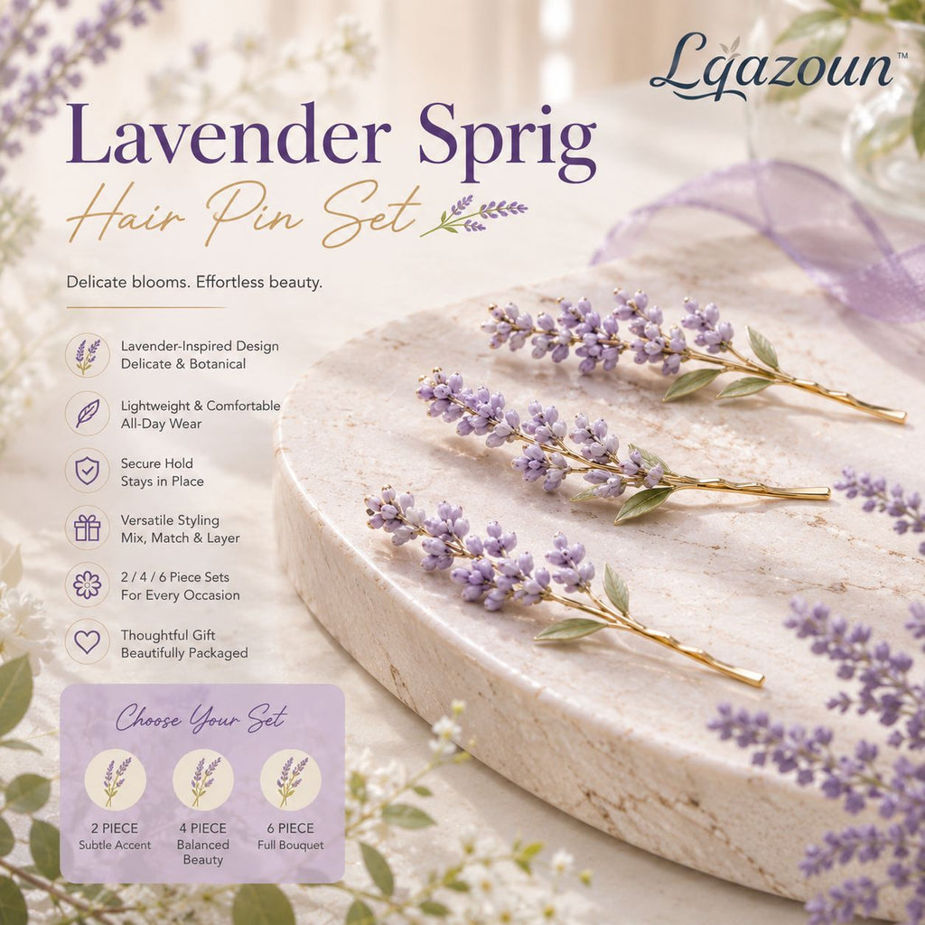 Lqazoun™ Lavender Sprig Pin Set – Botanical Floral Hair Pins, Delicate Flower Bobby Pins, Garden-Inspired Hair Accessories